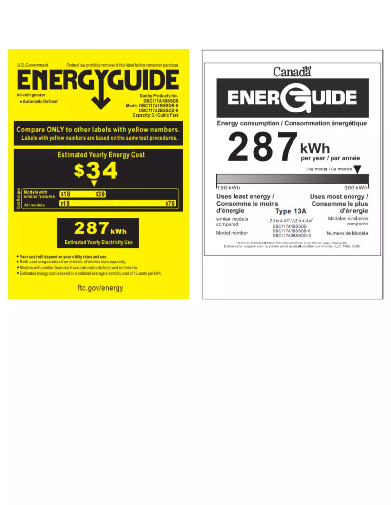 Page 1 de la notice Label énergétique Danby DBC117A2BSSDD-6