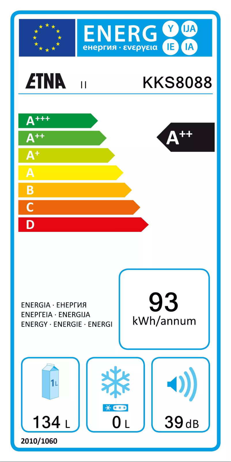Página 1 del manual Etiqueta energética Etna KKS8088
