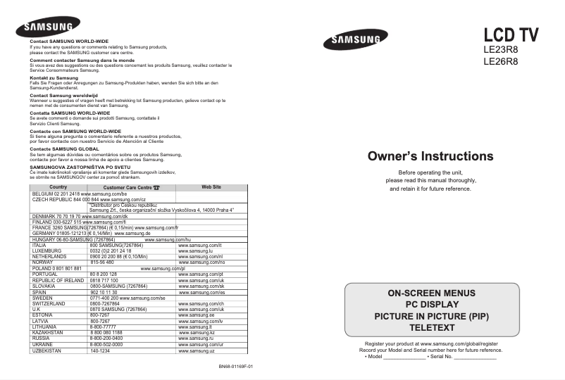 Página 1 del manual Manual de usuario Samsung LE26R87BD