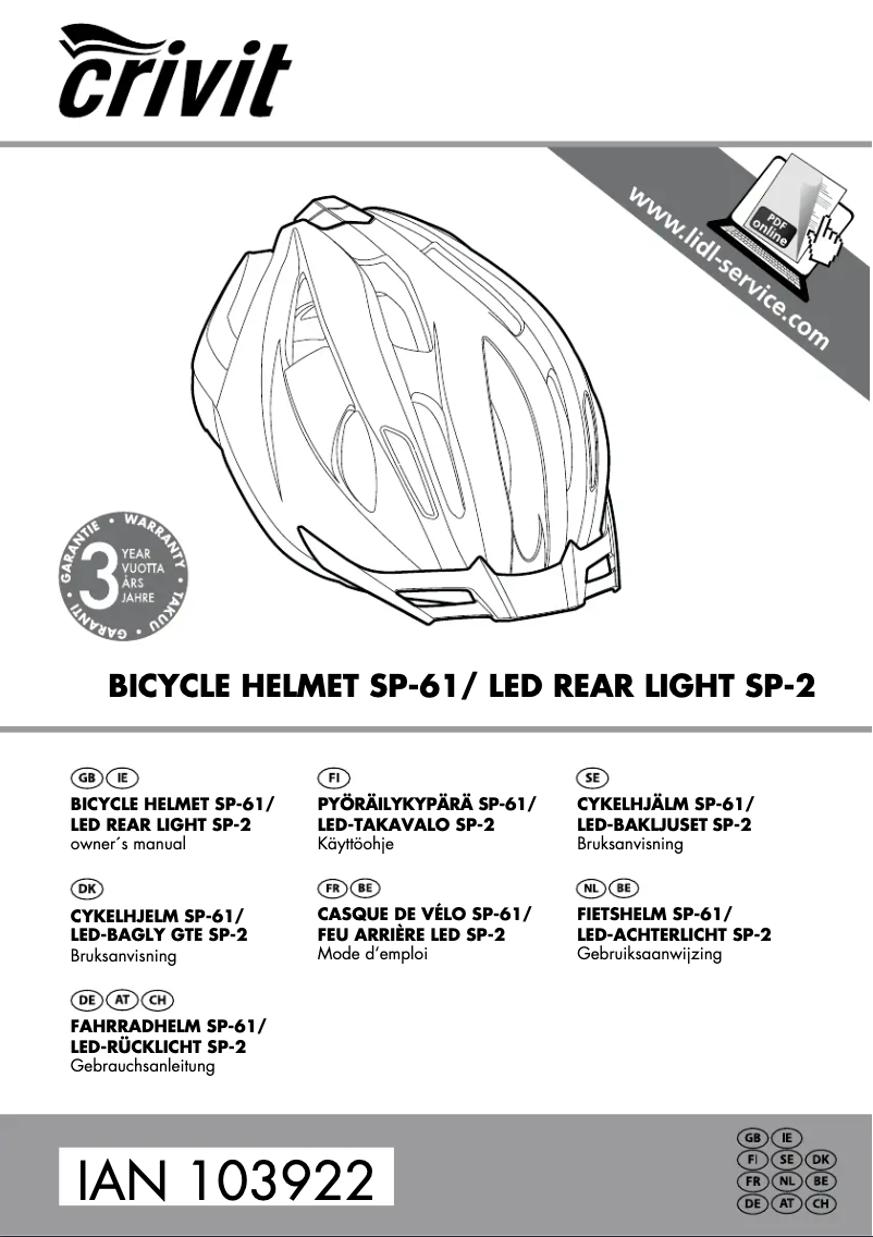 Page 1 de la notice Manuel utilisateur Crivit IAN 103922