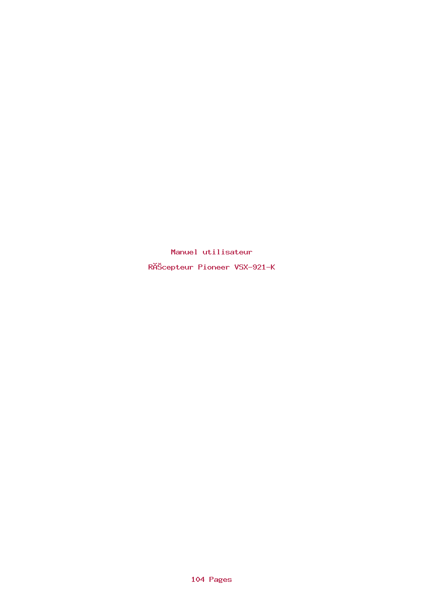 Page 1 de la notice Manuel utilisateur Pioneer VSX-921-K