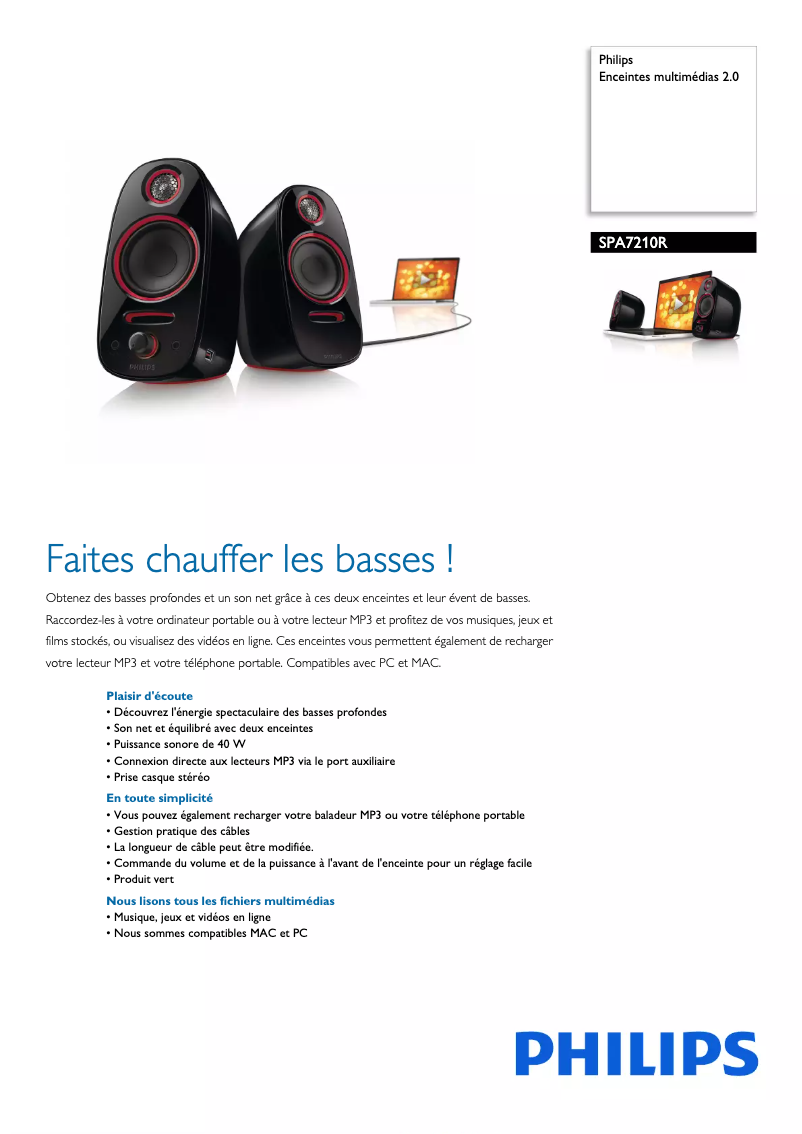 Página 1 del manual Ficha técnica Philips SPA7210R