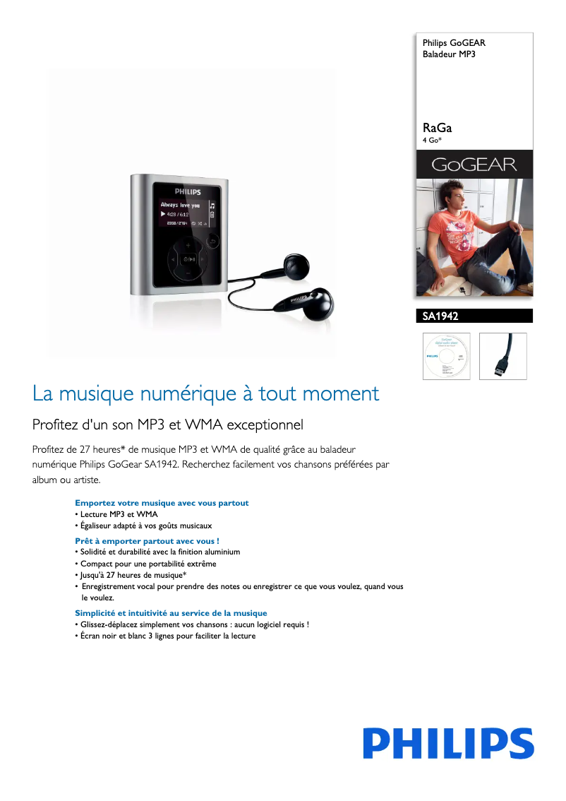 Page 1 of the manual Technical Sheet Philips GoGear SA1942