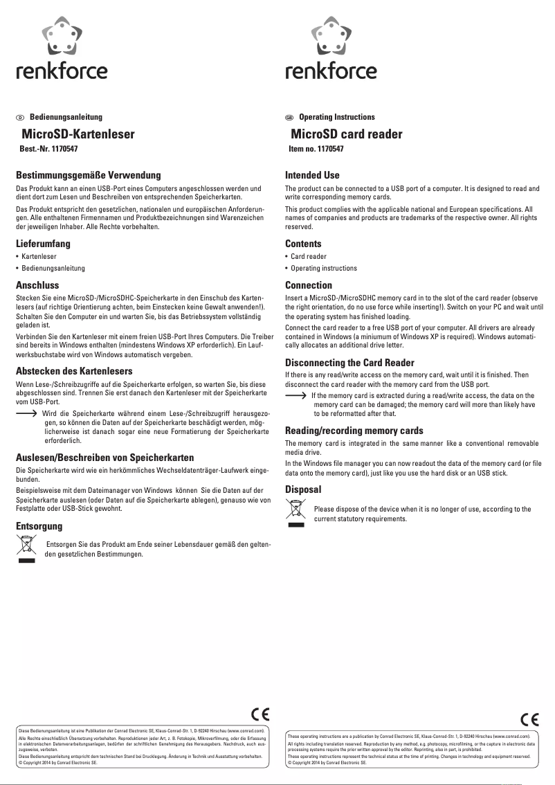 Page 1 de la notice Manuel utilisateur Renkforce RF-3511641