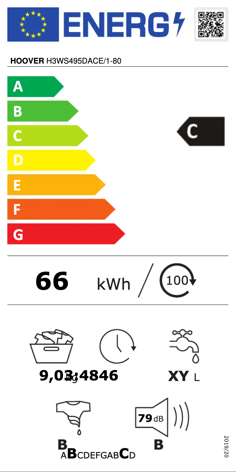 Página 1 del manual Etiqueta energética Hoover H-WASH 300 LITE H3WS495DACE/1-80