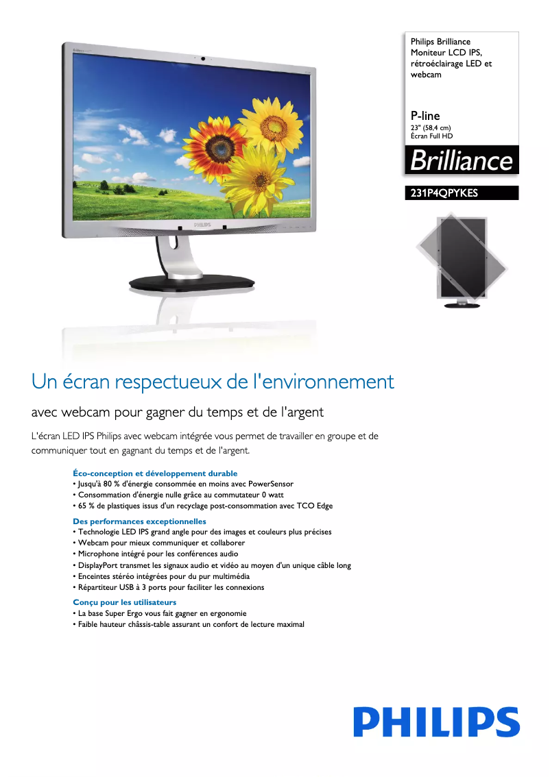 Page n°1 - Fiche technique Philips Brilliance 231P4QPYKES