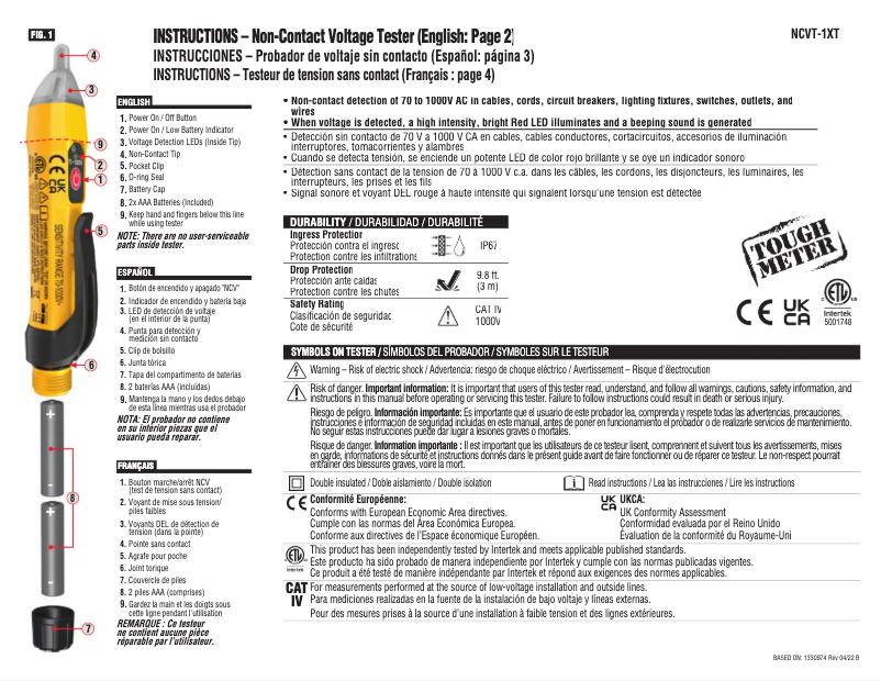 Page 1 de la notice Manuel utilisateur Klein Tools NCVT-1XT