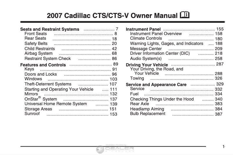 Página 1 del manual Manual de usuario Cadillac CTS-V (2007)