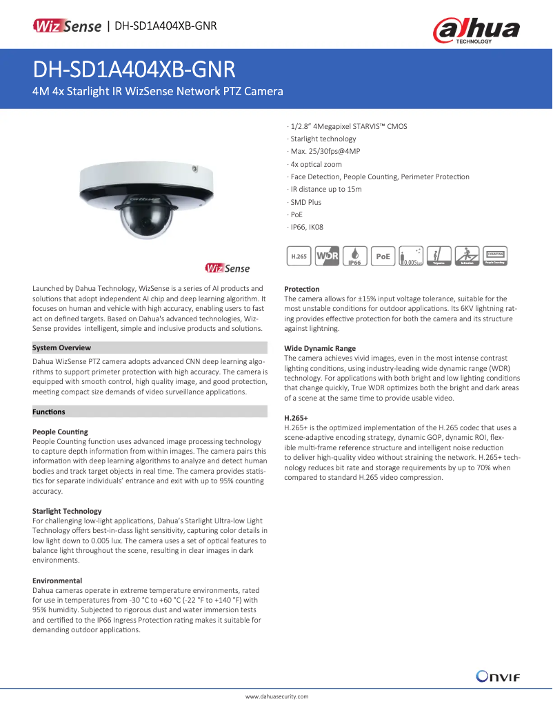 Page 1 de la notice Fiche technique Dahua Technology SD1A404XB-GNR