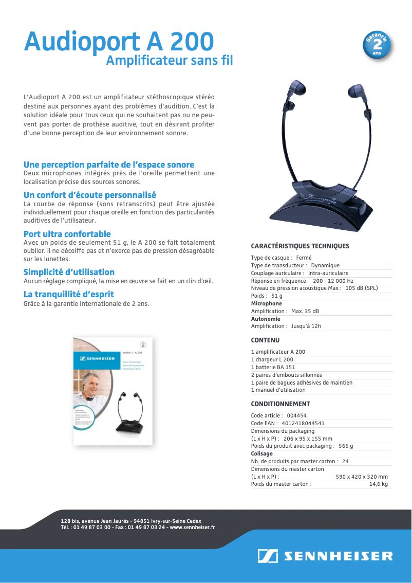 Page 1 de la notice Fiche technique Sennheiser A 200 SET