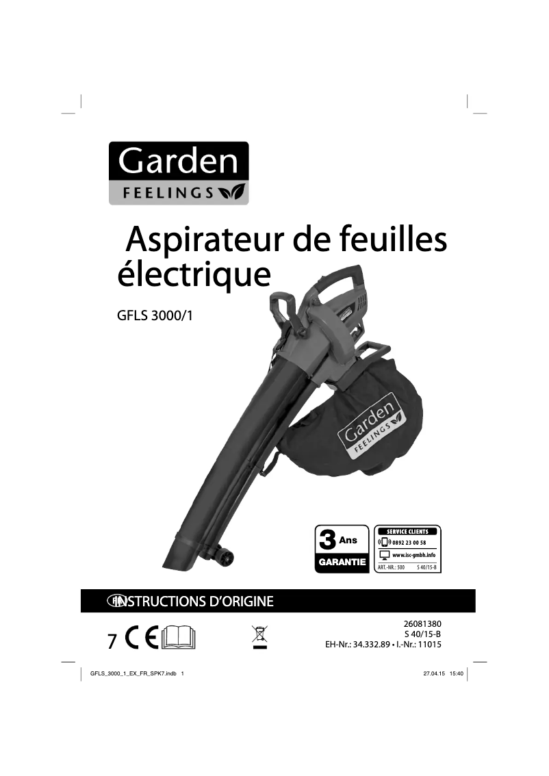 Page 1 de la notice Manuel utilisateur Garden Feelings GFLS 3000/1