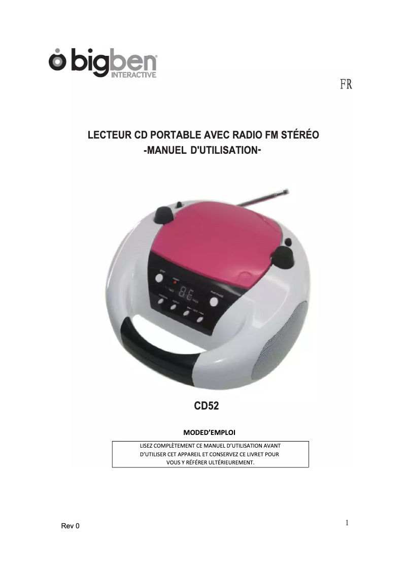 Página 1 del manual Manual de usuario Bigben Interactive CD52