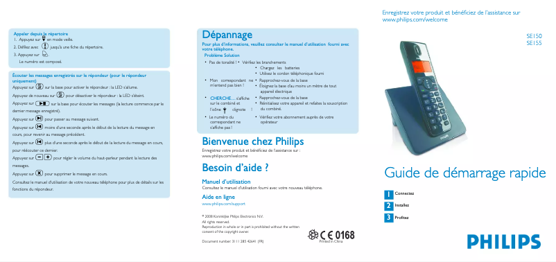 Page n°1 - Guide de démarrage rapide Philips SE1553B