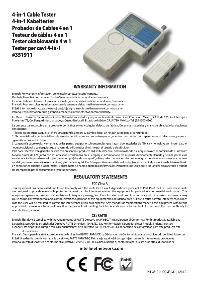 Page 1 de la notice Manuel utilisateur Intellinet 351911