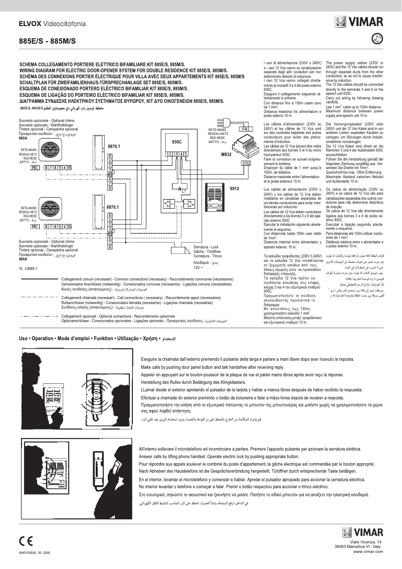 Página 1 del manual Manual de usuario Vimar ELVOX 885E/S