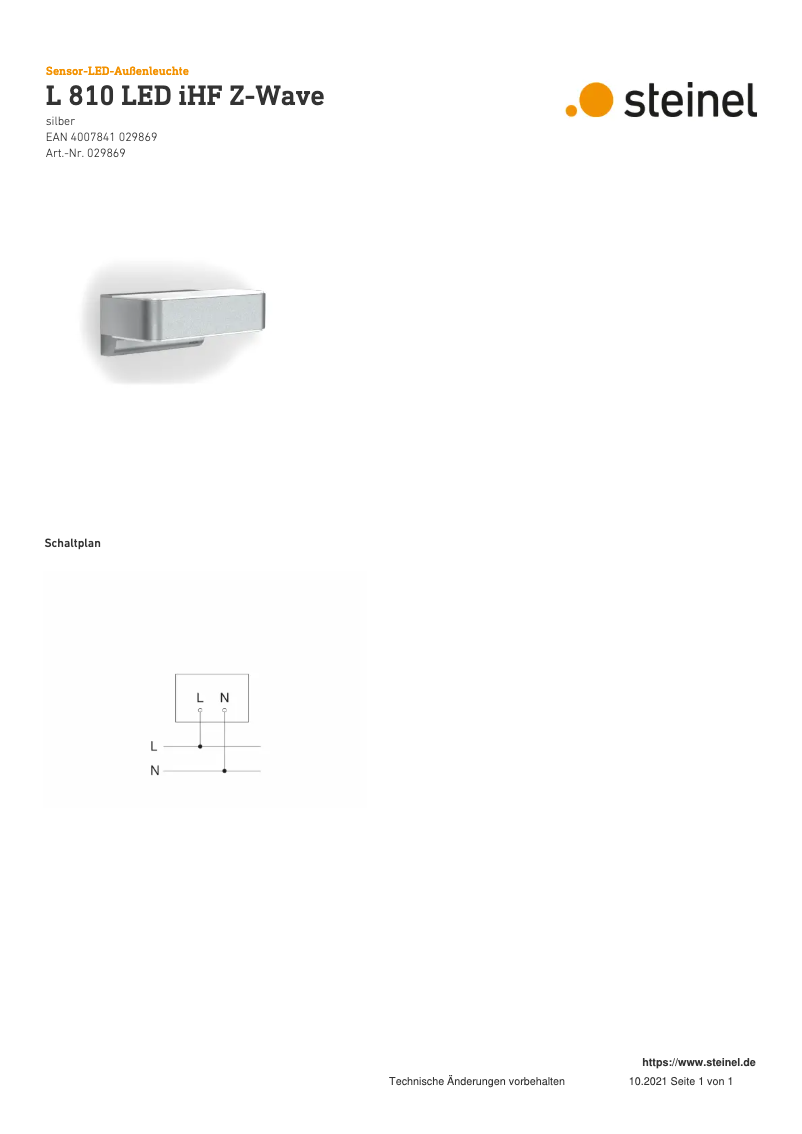 Page 1 de la notice Schéma de câblage Steinel L 810 S Z