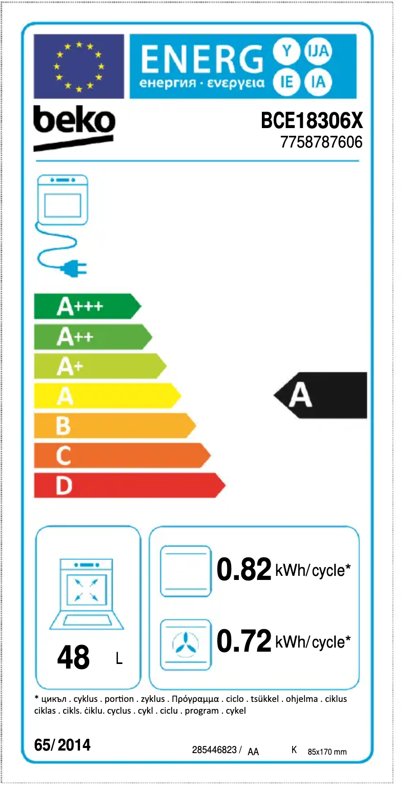 Page 1 de la notice Label énergétique Beko BCE18306X
