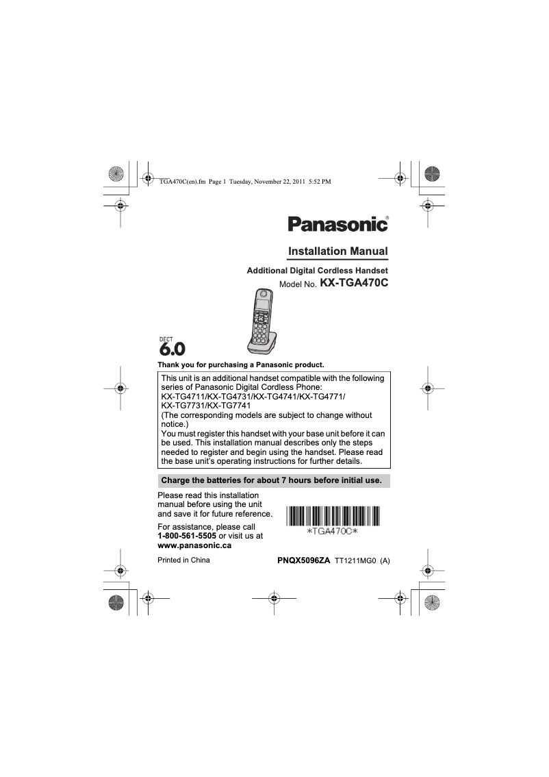 Imagen de la primera página del manual del dispositivo KX-TGA470