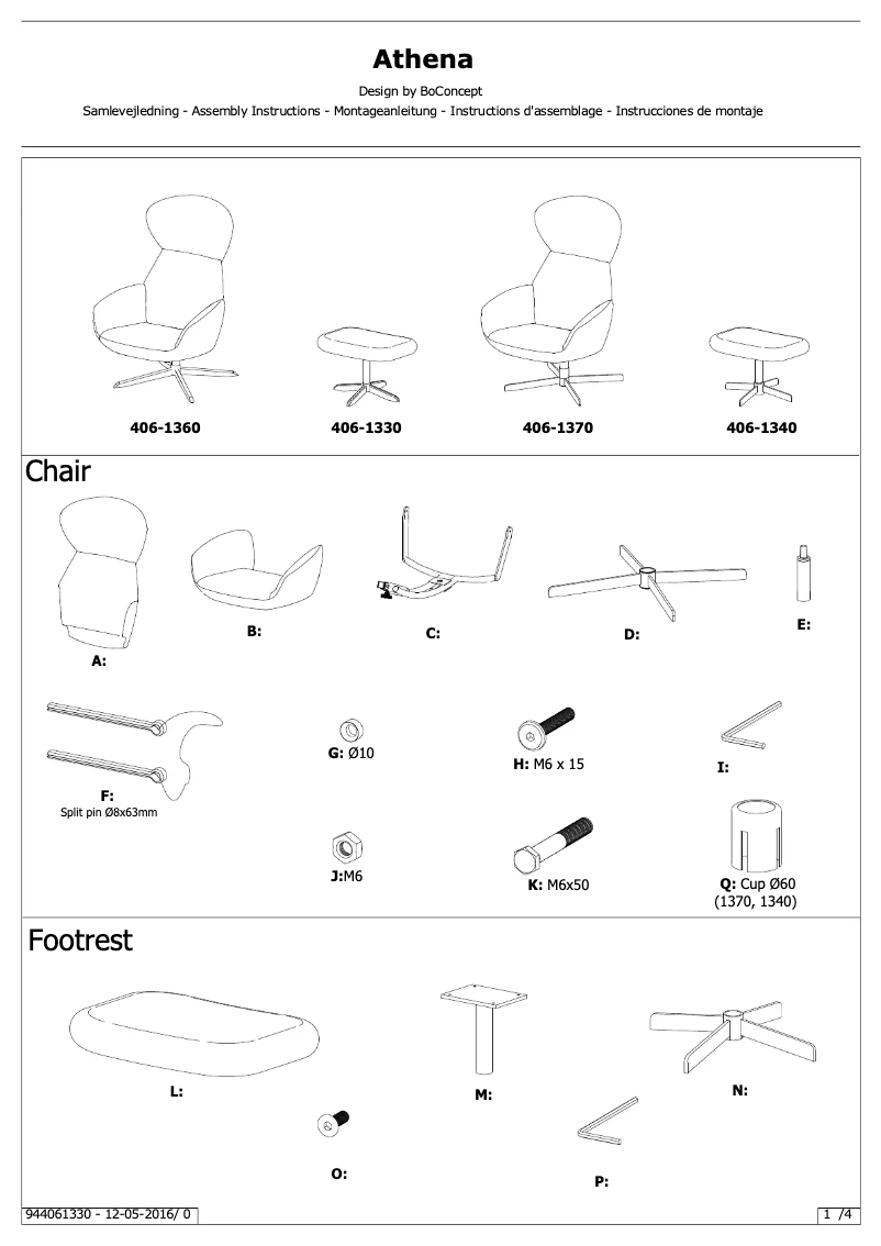 Page 1 de la notice Manuel utilisateur BoConcept Athena Sillón
