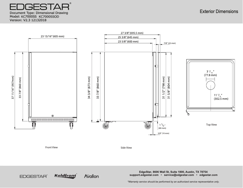Page 1 de la notice Fiche technique EdgeStar KC7000BSSODTWIN