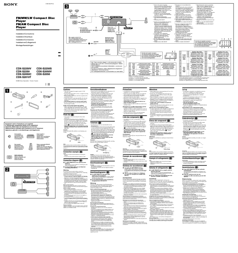 Page 1 de la notice Guide d'installation Sony CDX-S2250V