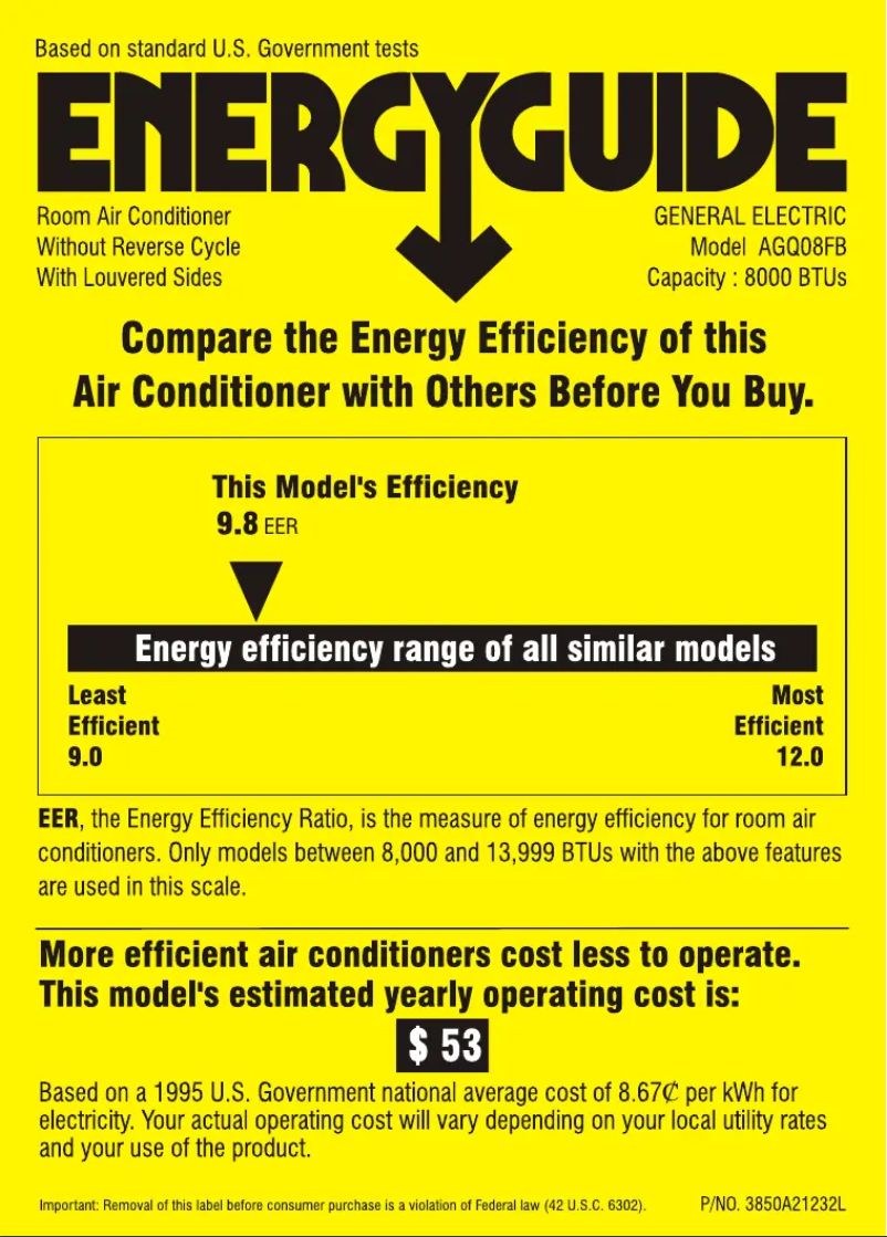 Página 1 del manual Etiqueta energética GE AGQ08FB