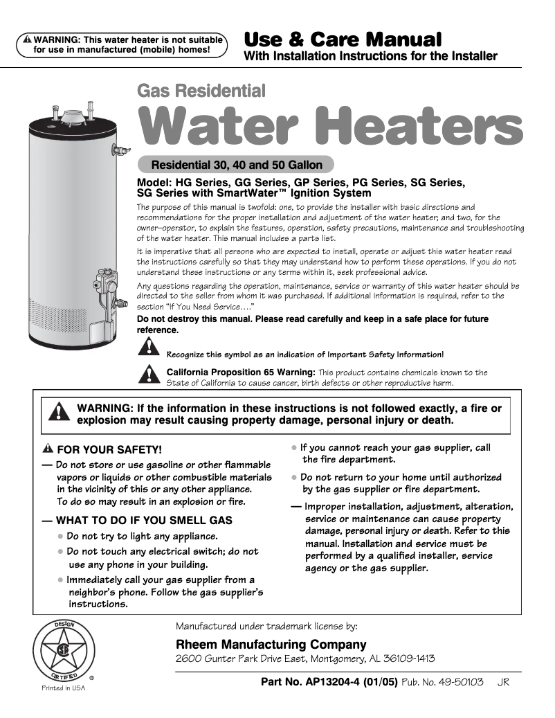 Page n°1 - Manuel utilisateur GE SmartWater GG50T06AVF