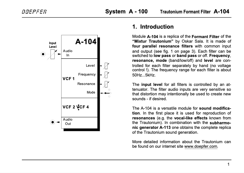 Page 1 de la notice Manuel utilisateur Doepfer A-104