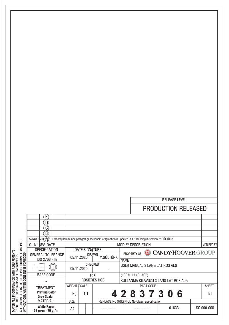 Page 1 de la notice Manuel utilisateur Rosieres RDHW6LK3B-ALG