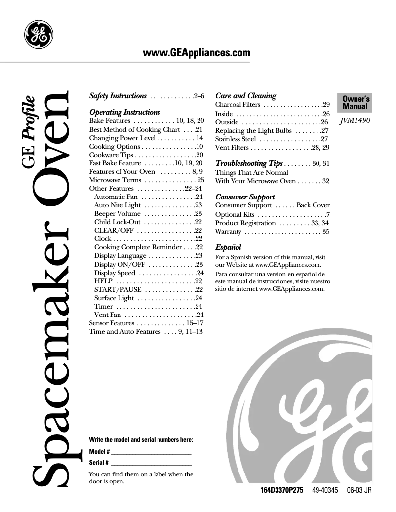 Página 1 del manual Manual de uso y mantenimiento GE JVM1490SD