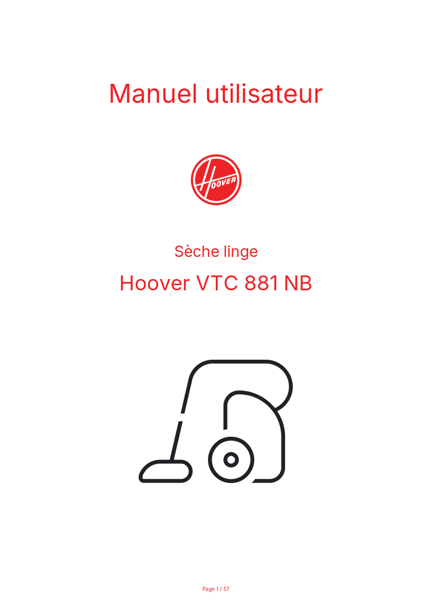 Page 1 de la notice Manuel utilisateur Hoover VTC 881 NB