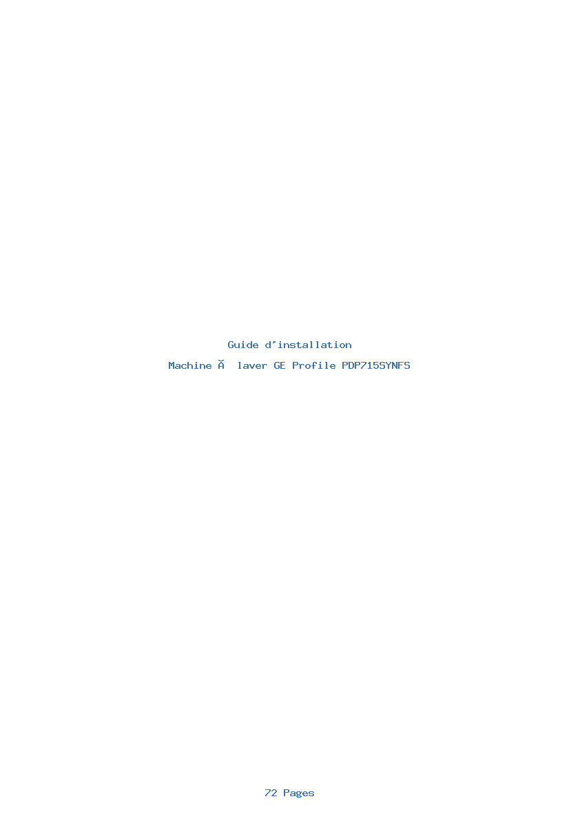Page 1 de la notice Guide d'installation GE Profile PDP715SYNFS