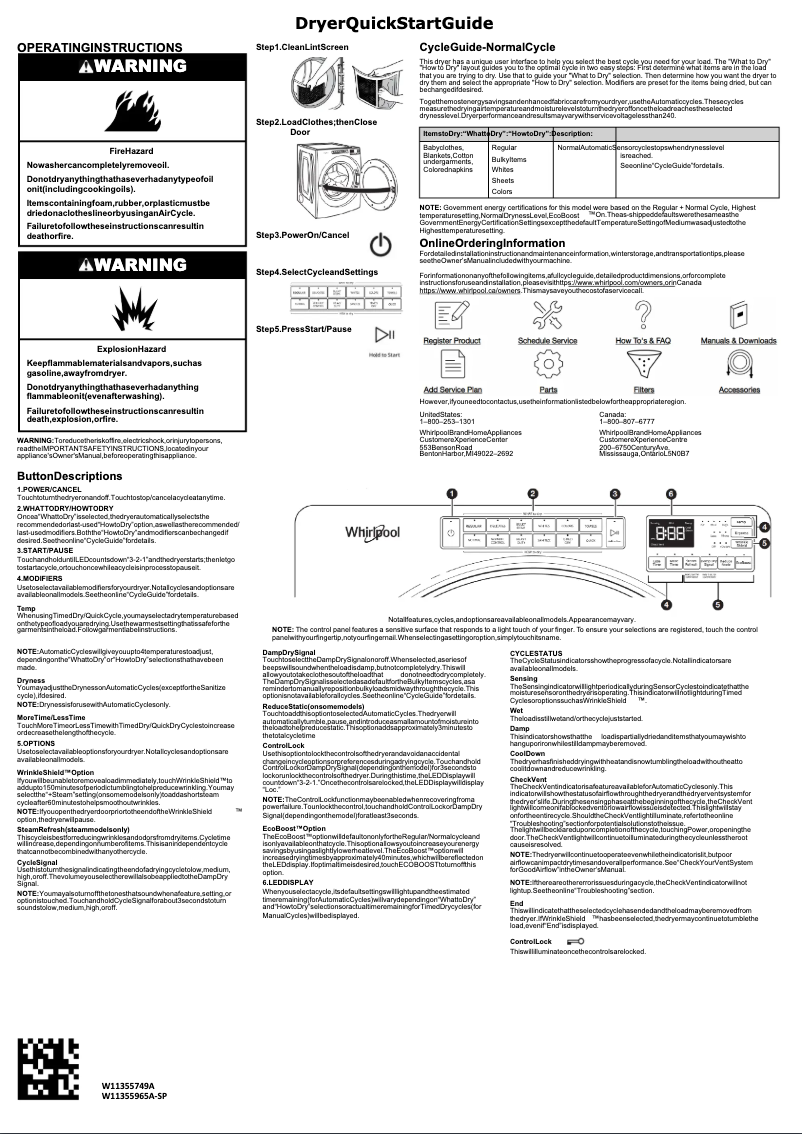 Página 1 del manual Guía de inicio rápido Whirlpool WED6605MW