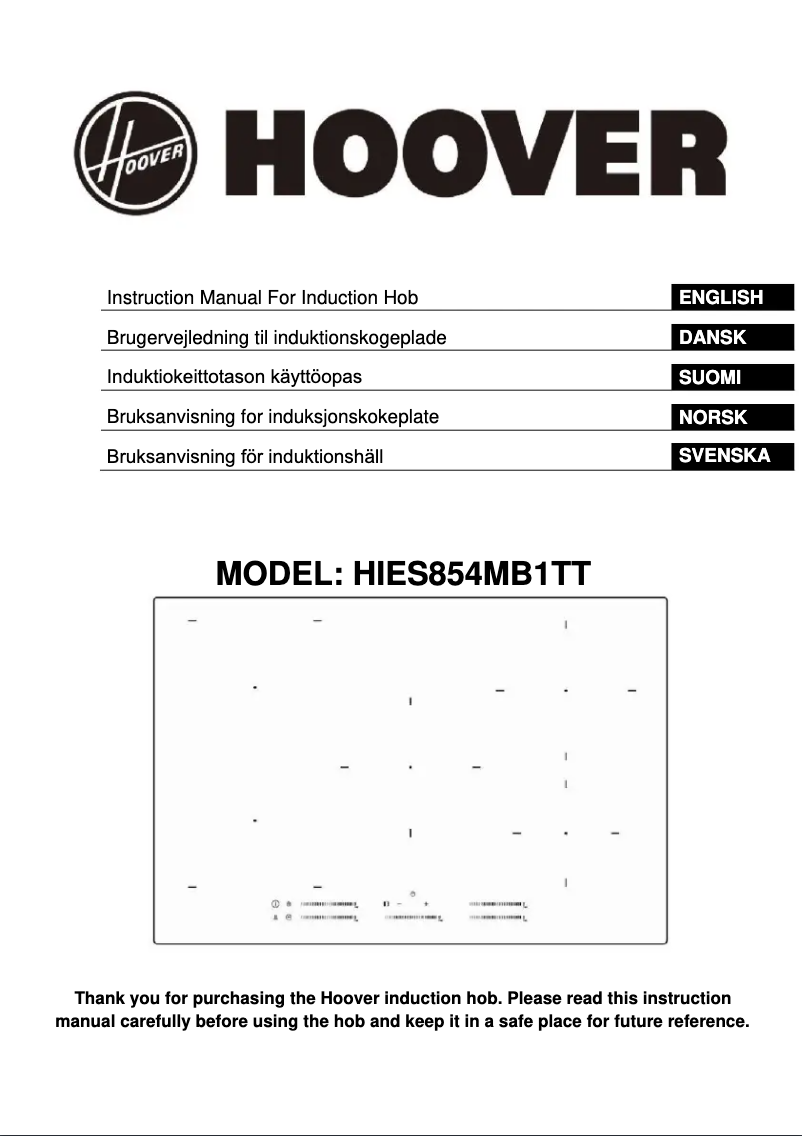 Page 1 de la notice Fiche technique Hoover HIES854MB1TT