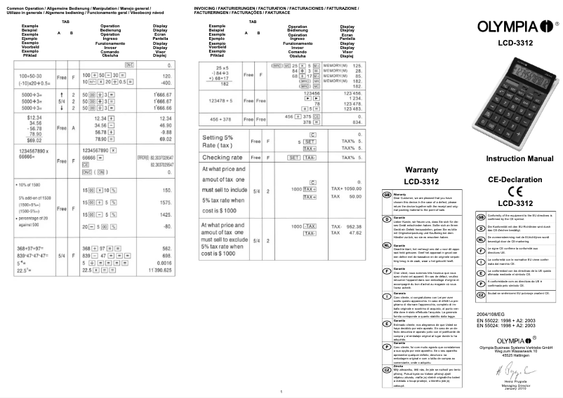 Page 1 de la notice Manuel utilisateur Olympia LCD-3312