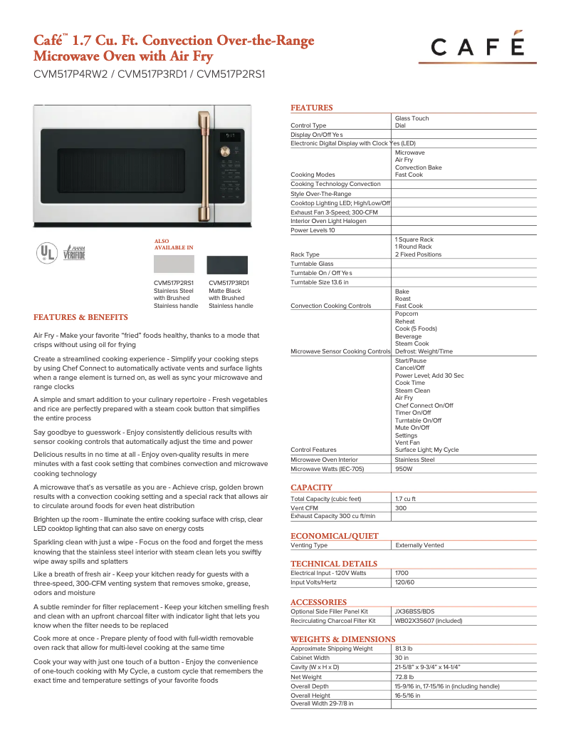 Página 1 del manual Ficha técnica GE CVM517P3RD1