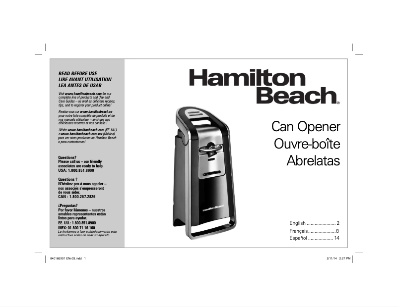 Page 1 of the manual User Manual Hamilton Beach SmoothTouch