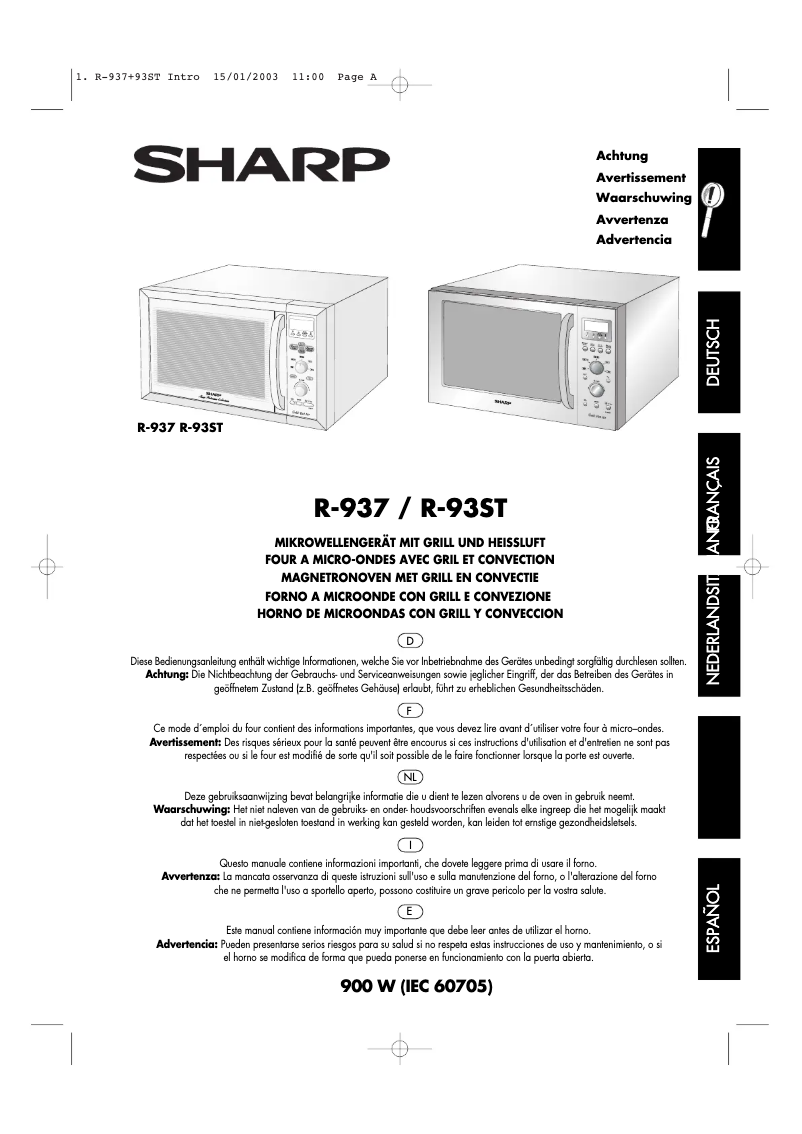 Página 1 del manual Manual de usuario Sharp R937