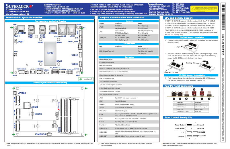 Page 1 de la notice Guide de démarrage rapide Supermicro X13SAN-C