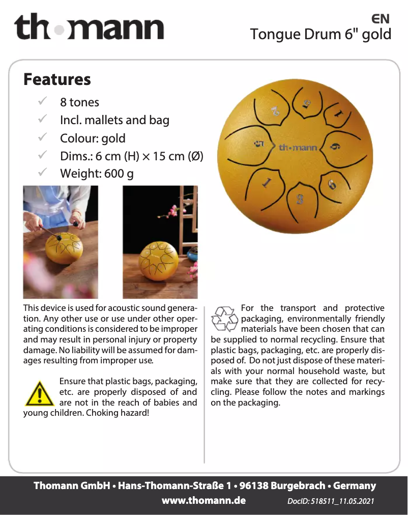 Página 1 del manual Manual de usuario Thomann Tongue Drum 6