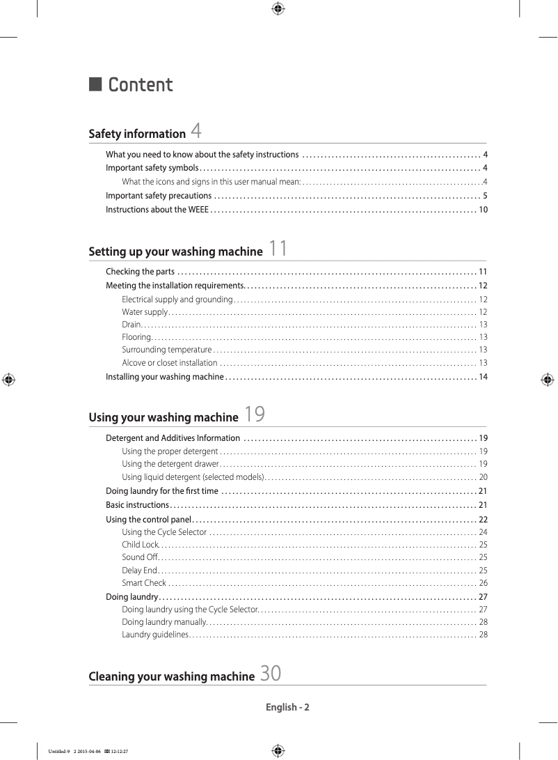 Image de la première page du manuel de l'appareil WF60F4E5W2X