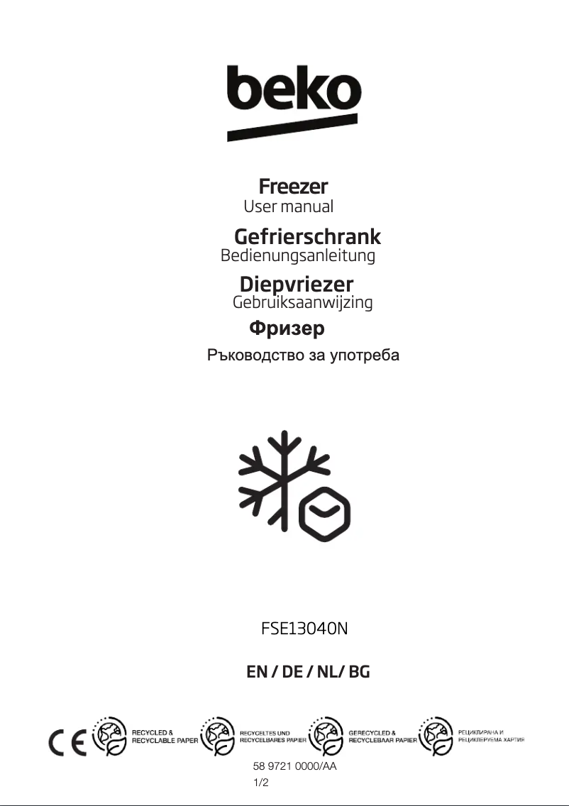 Page 1 de la notice Manuel utilisateur Beko FSE13040N