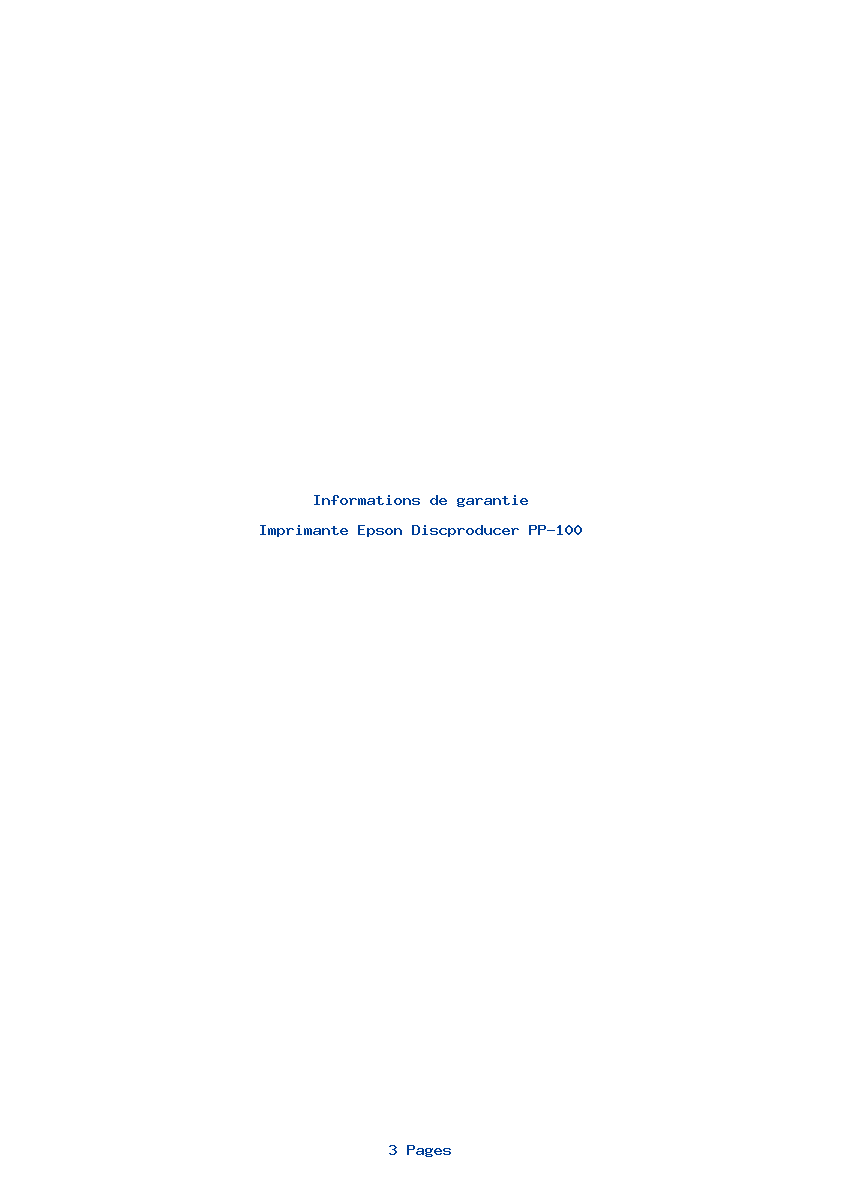 Page 1 de la notice Informations de garantie Epson Discproducer PP-100