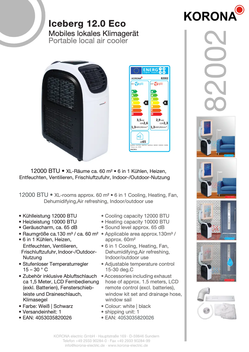 Página 1 del manual Ficha técnica Korona 82002