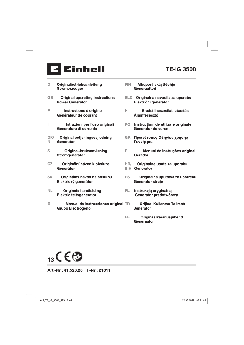 Page 1 de la notice Manuel utilisateur Einhell TE-IG 3500