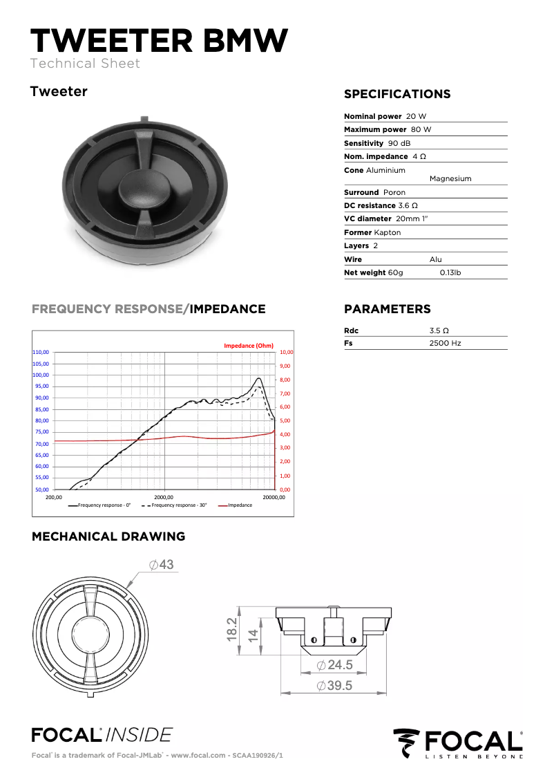Page 1 de la notice Fiche technique Focal IS BMW 100