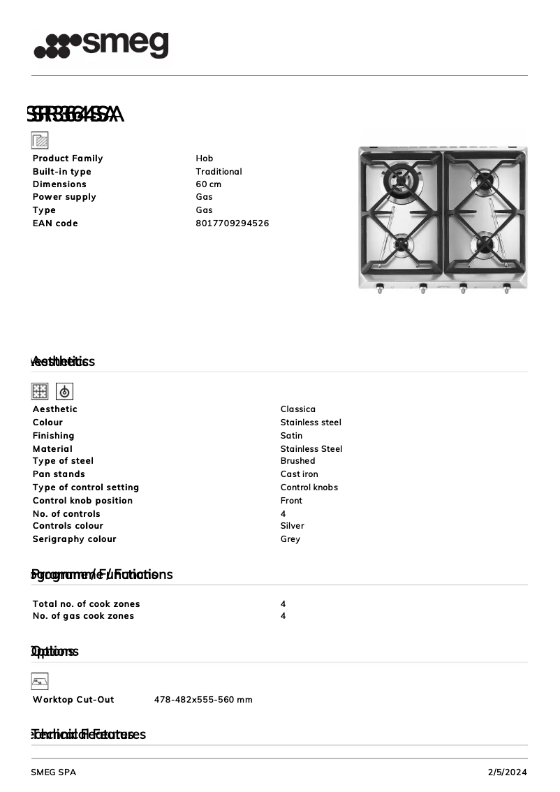 Página 1 del manual Ficha técnica Smeg SR364SA