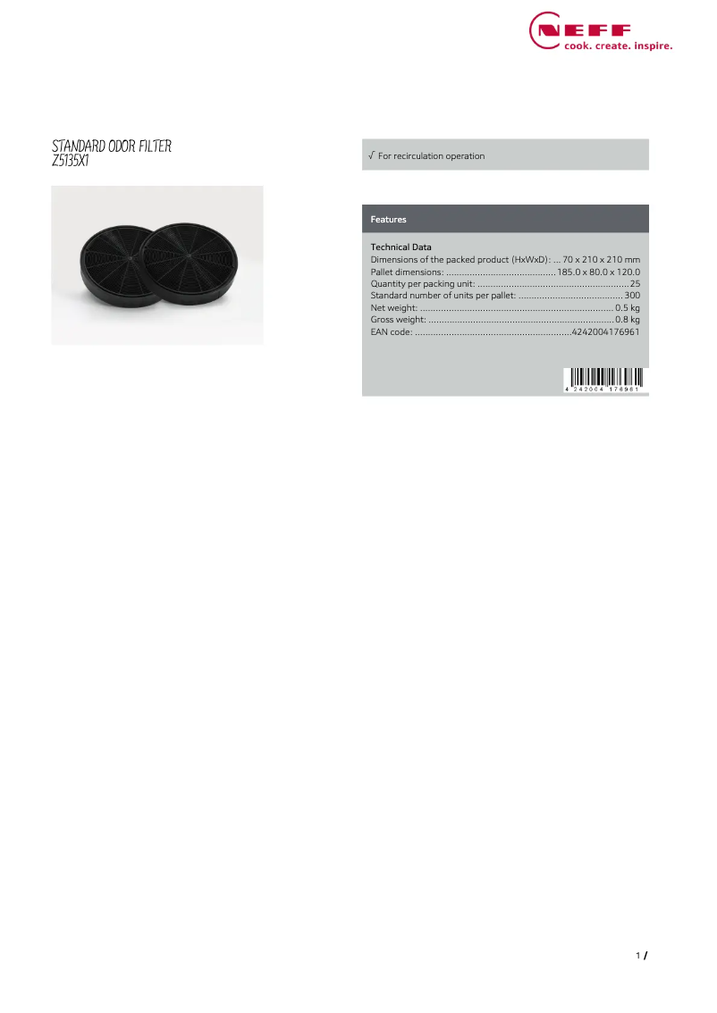 Page 1 of the manual User Manual Neff Z5135X1