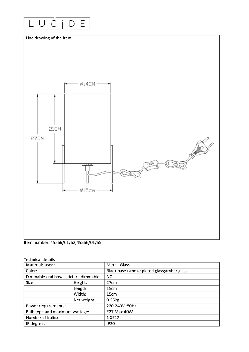 Page 1 de la notice Manuel utilisateur Lucide Steffie 45566/01/62