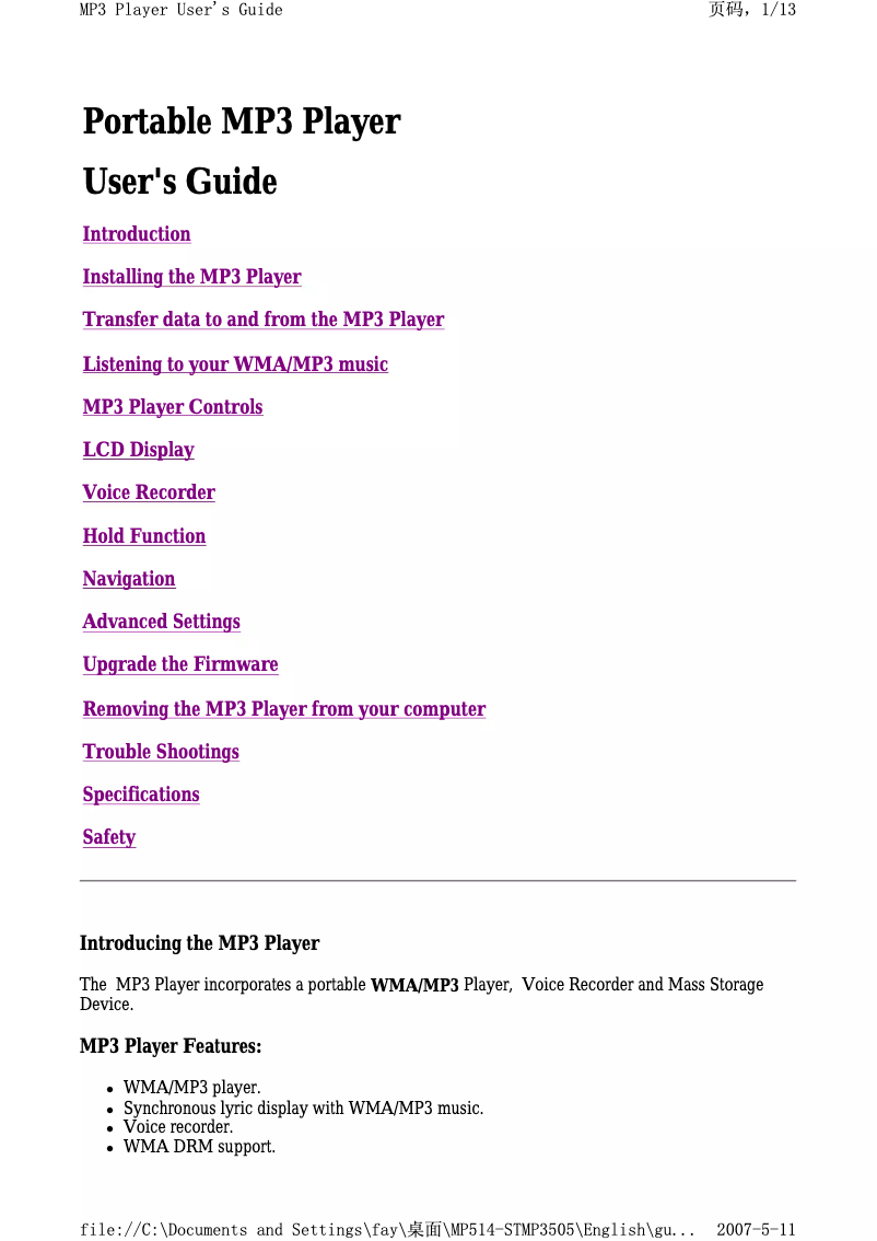 Page 1 de la notice Manuel utilisateur Curtis MP514